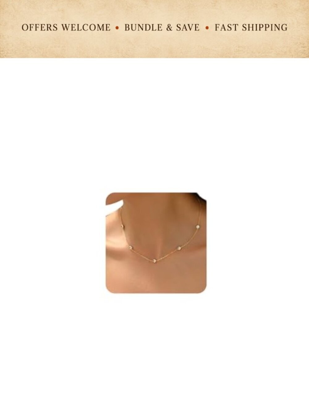 18K Gold Plated CZ Station Necklace Adjustable Minimalist Stainless Steel